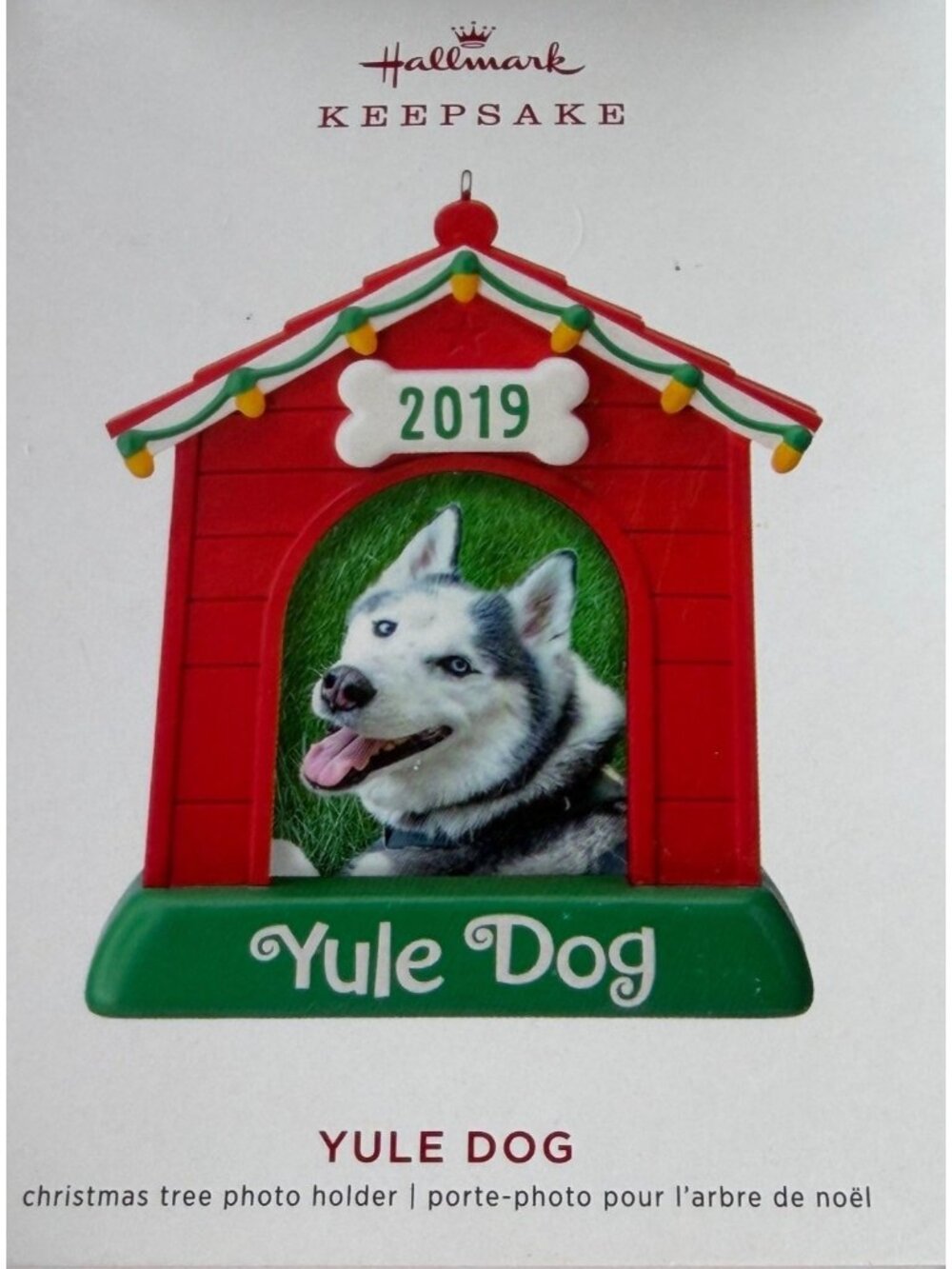 2019 Artist Crafted Yule Dog Photo Holder Doghouse Christmas Tree Ornament 4"